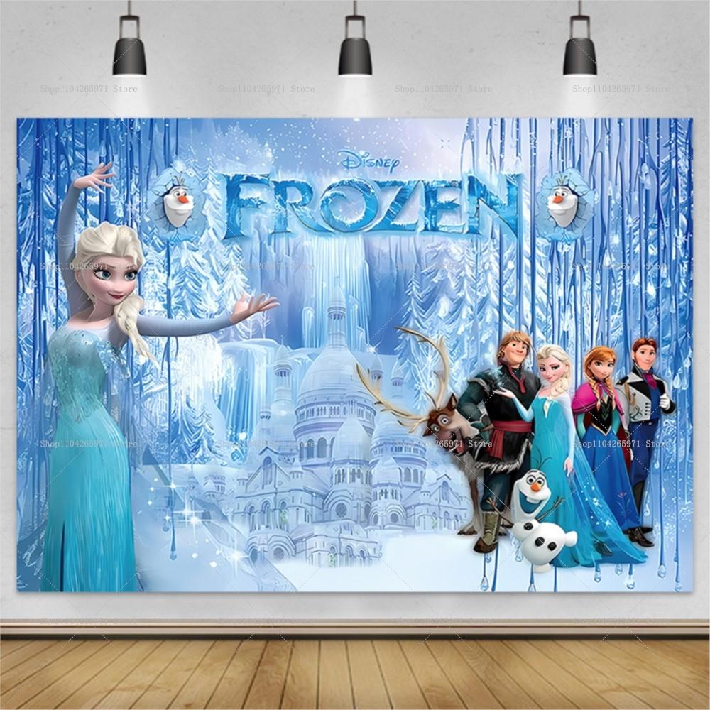 Disney Frozen Background Custom Elsa Anna Princess Girls Birthday Snow Queen Winter Ice Castle Baby Shower Photography Backdrop