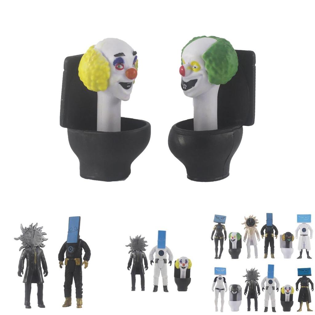 4.5 Inch Pvc Toilet Tv Human Model Figurine Clock Office Desk Decor Set Of 12