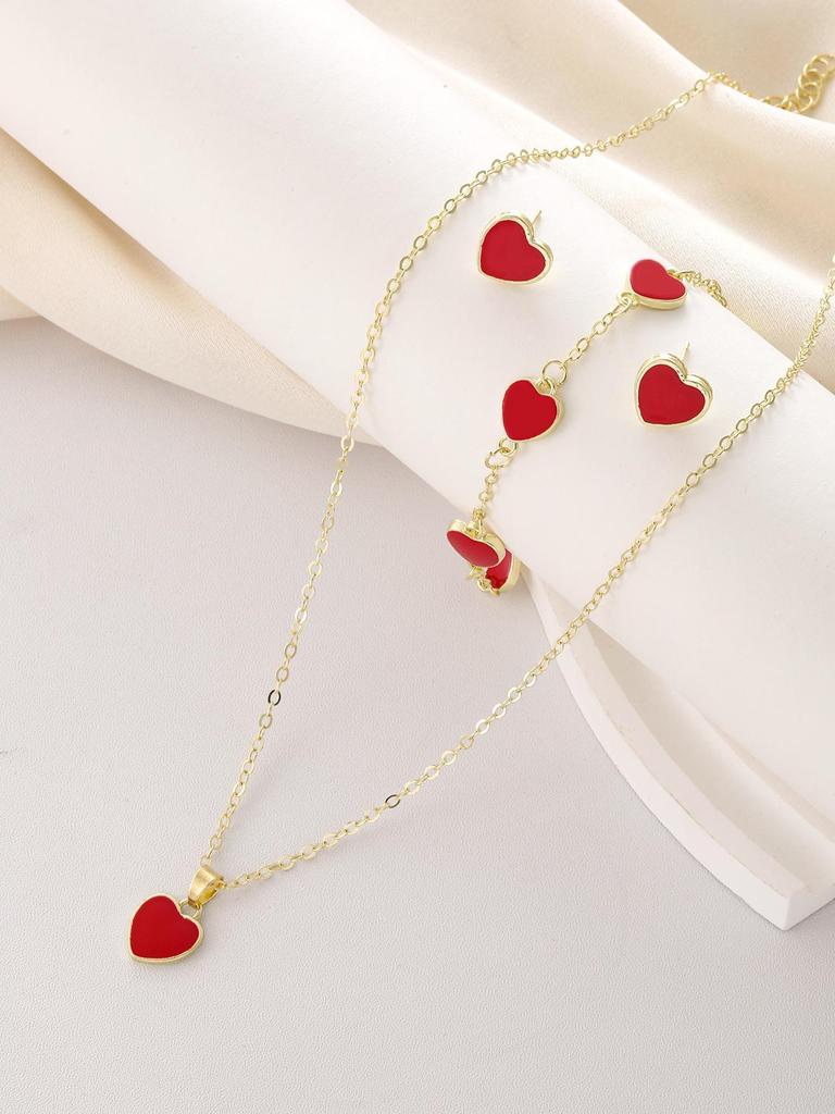 Elegant Heart Jewelry Set: Necklace, Bracelet & Earrings - Modern, Versatile & Stylish Design for Women
