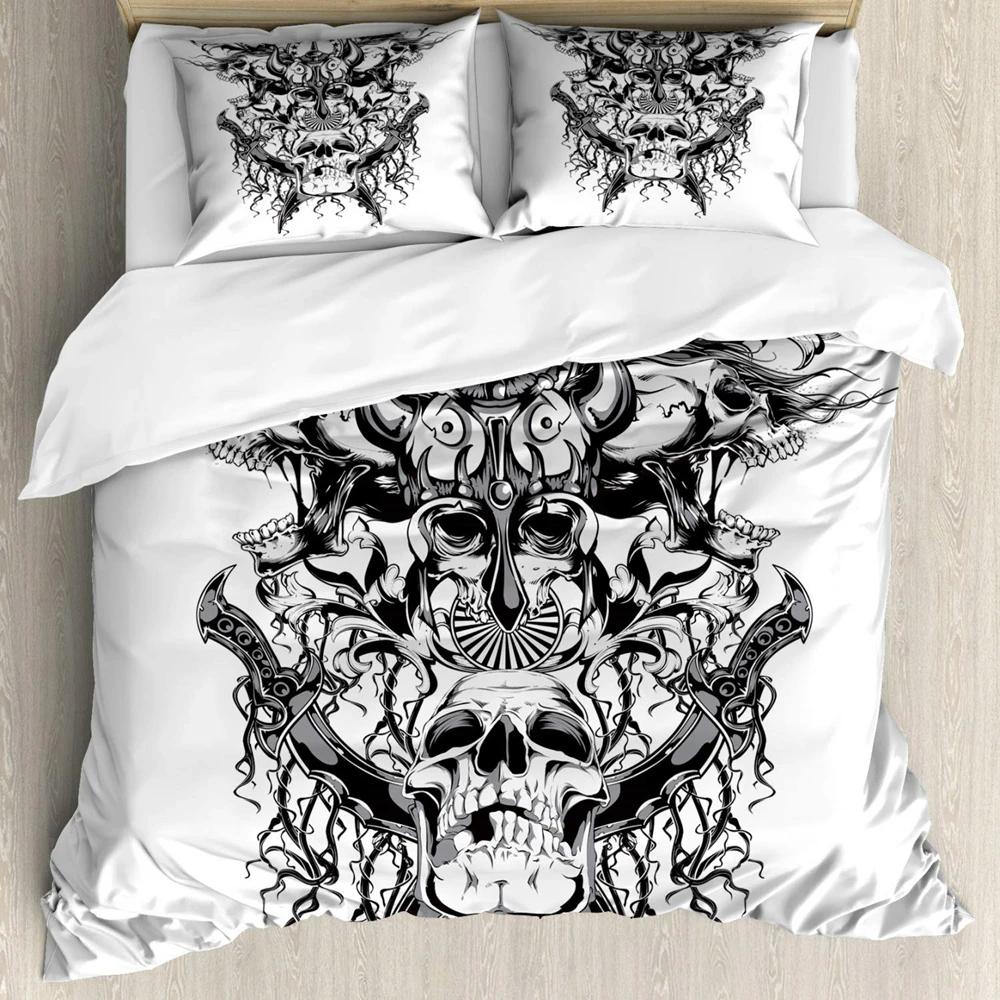Viking Soft Duvet Cover Set, Scplusinavian Folklore Motifs Northern Germanic Culture Mjolnir,2/3pcs Beding Set King-Sized Dimensionsd Dimensions