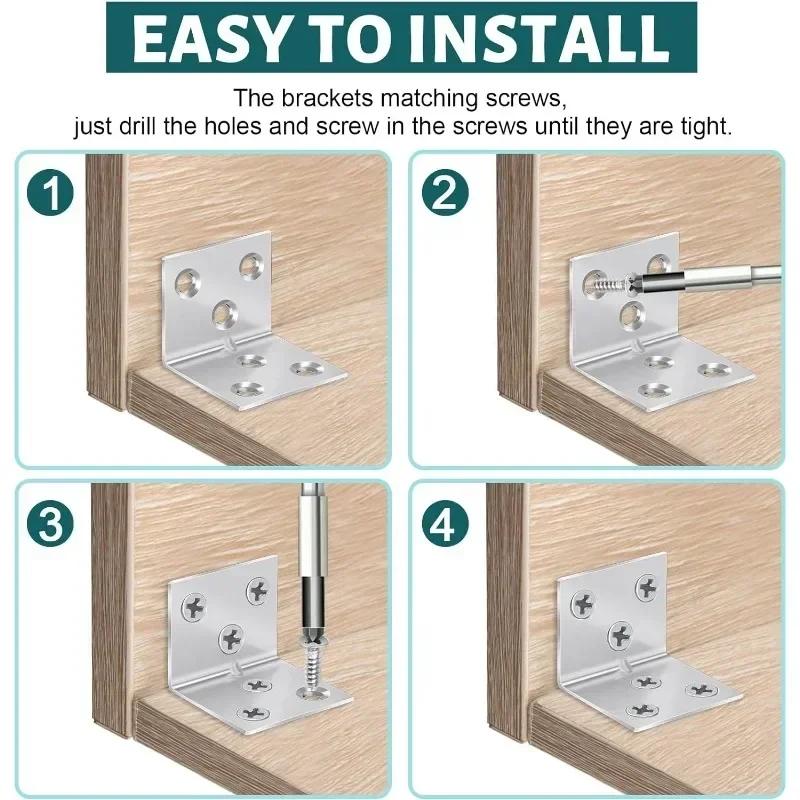 Universal Stainless Steel Corner Bracket 90 Degree Right Angle Fixed Bracket Wood Furniture Bedframe Cabinet Accessorie