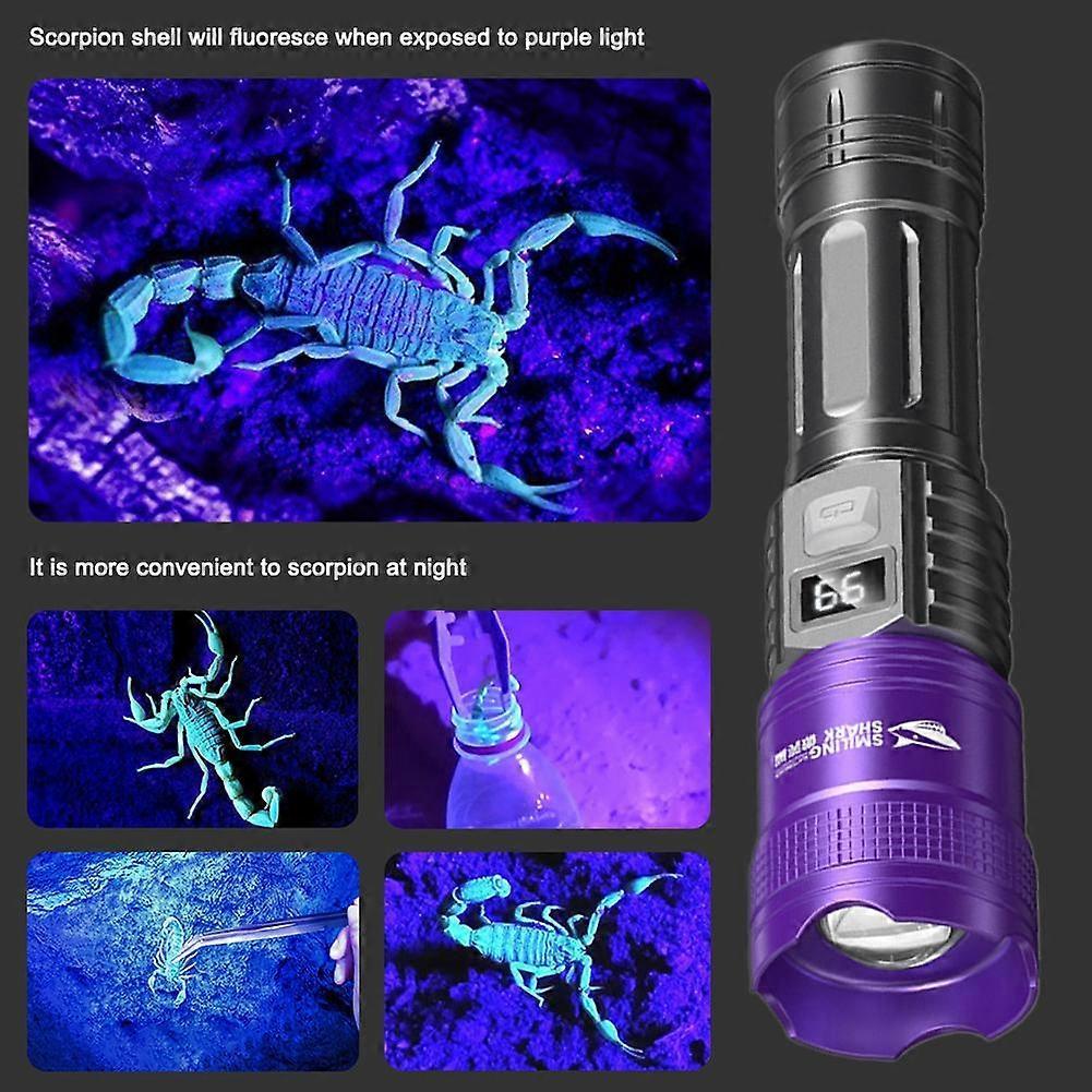 Flashlight UV Light USB Battery Display Telescopic Zoom 5 Modes