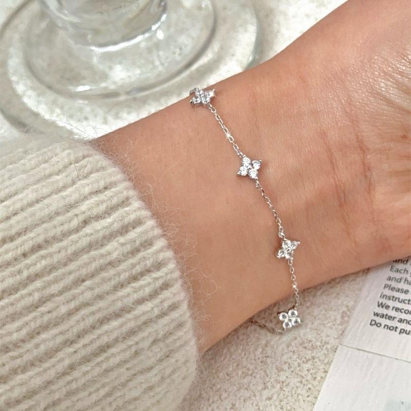 925 Silver Zircon Flower Bracelet For Women Luxury Charm Jewelry Gifts Birthday Party Elegant Chain Bracelet