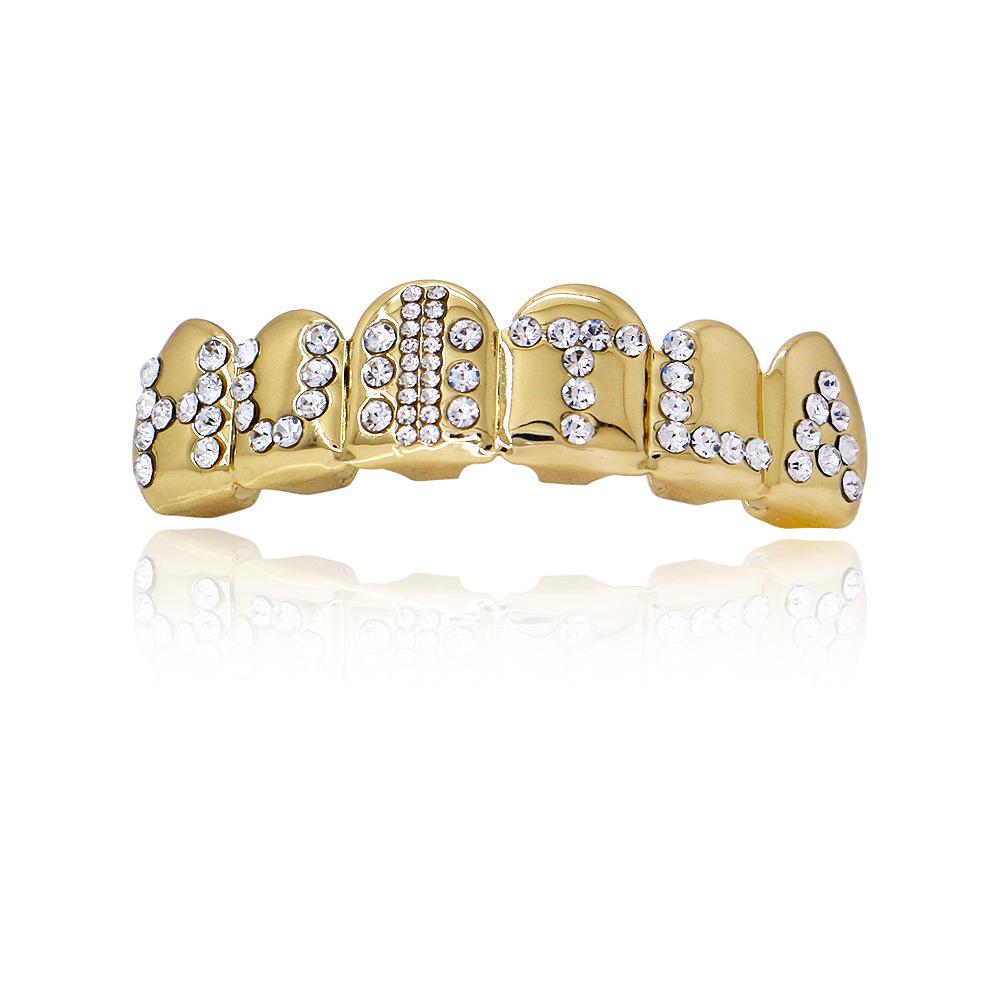 European & American Diamond-Studded Gold Plated Hip Hop Letter Grillz - Halloween Jewelry Gift