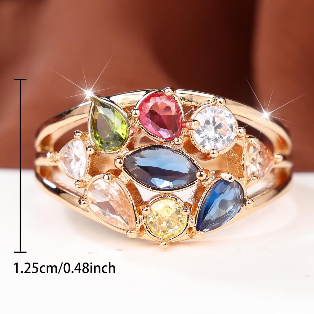 Charming Gold Color Ring for Women Multi Color Zircon Fashion Jewelry Gift