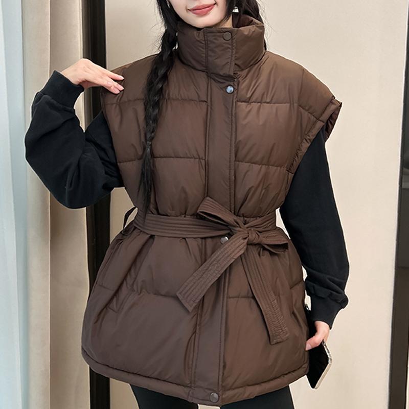 

Модный зимний теплый жилет женский верхняя одежда с поясом без рукавов парка повседневный толстый женский жакет XL коричневый