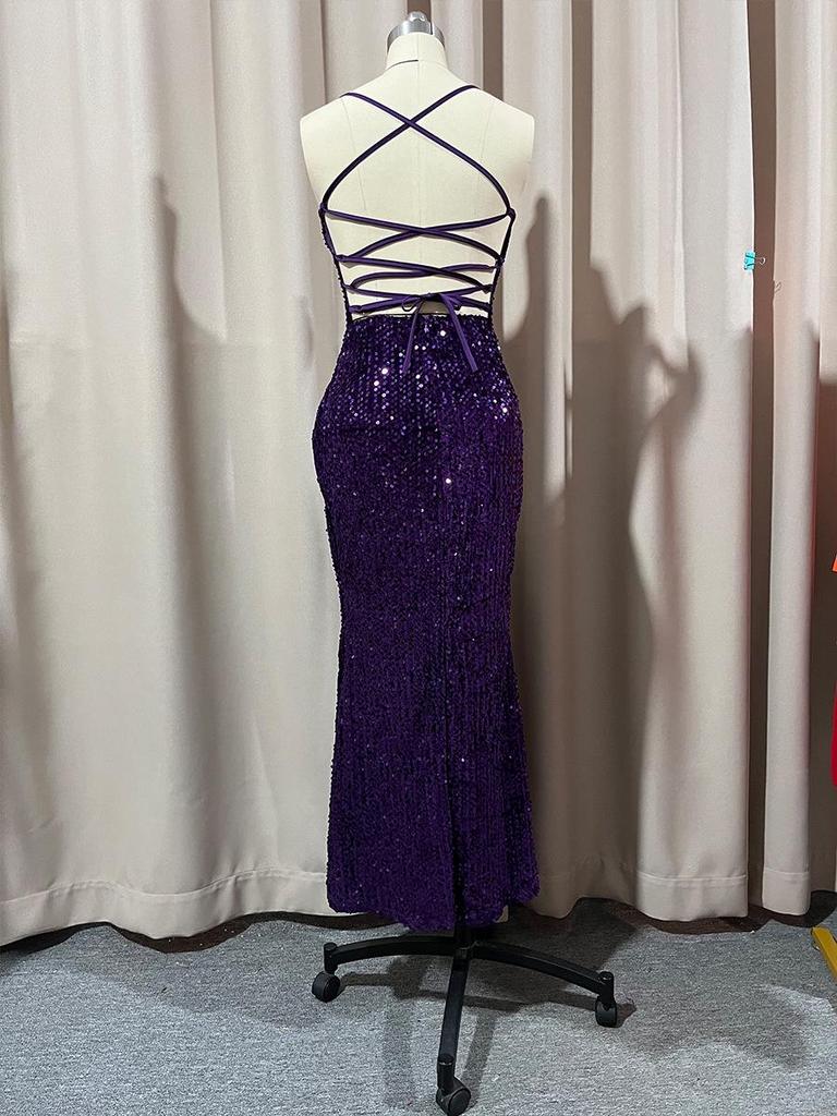 European & American Women's Sequin Slit High Waist Bridesmaid Evening Dress