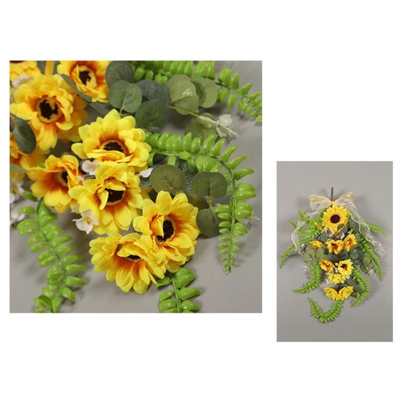 Easy To Install Faux Sunflower Wall Hanging Ornament Green Plant Decoration for Home or Commercial Space