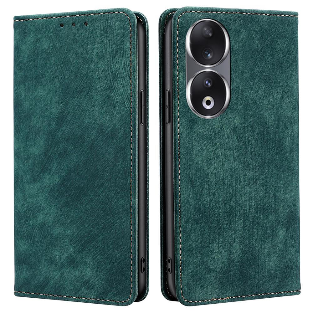 

RFID Blocking Wallet Phone Case for Honor 90,PU Leather Stand Full Protection Cover Green