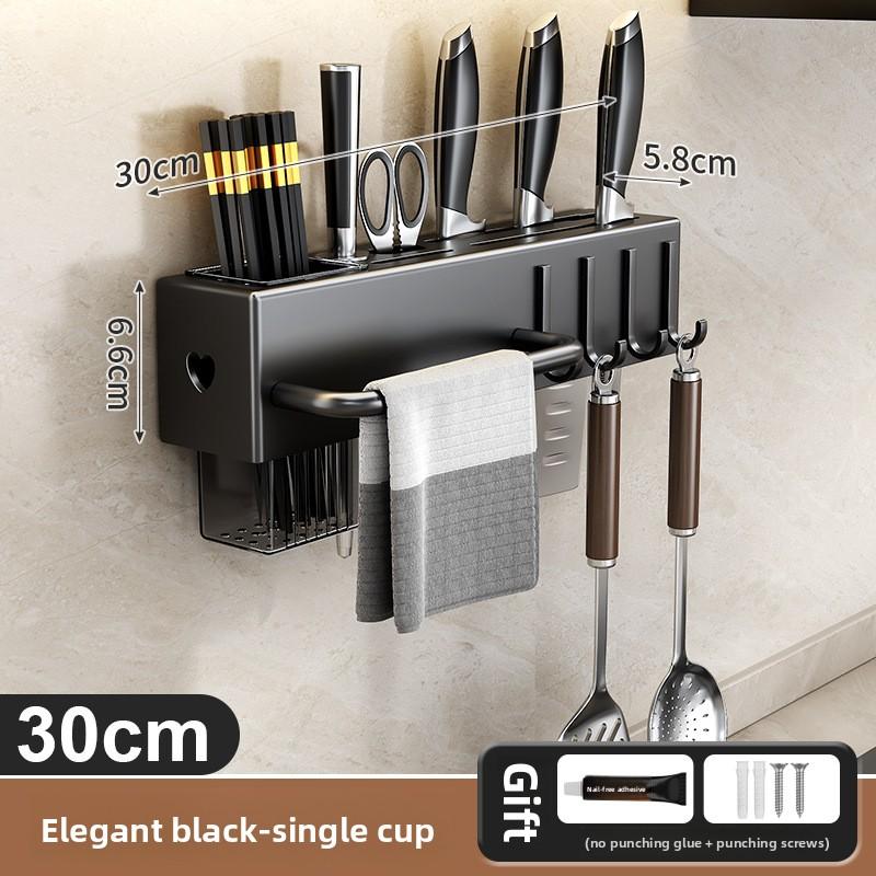 Modern Single-Tier Wall-Mounted Multifunctional Non-Folding Kitchen Organizer Non-Perforated Carbon Steel Storage Rack Storage
