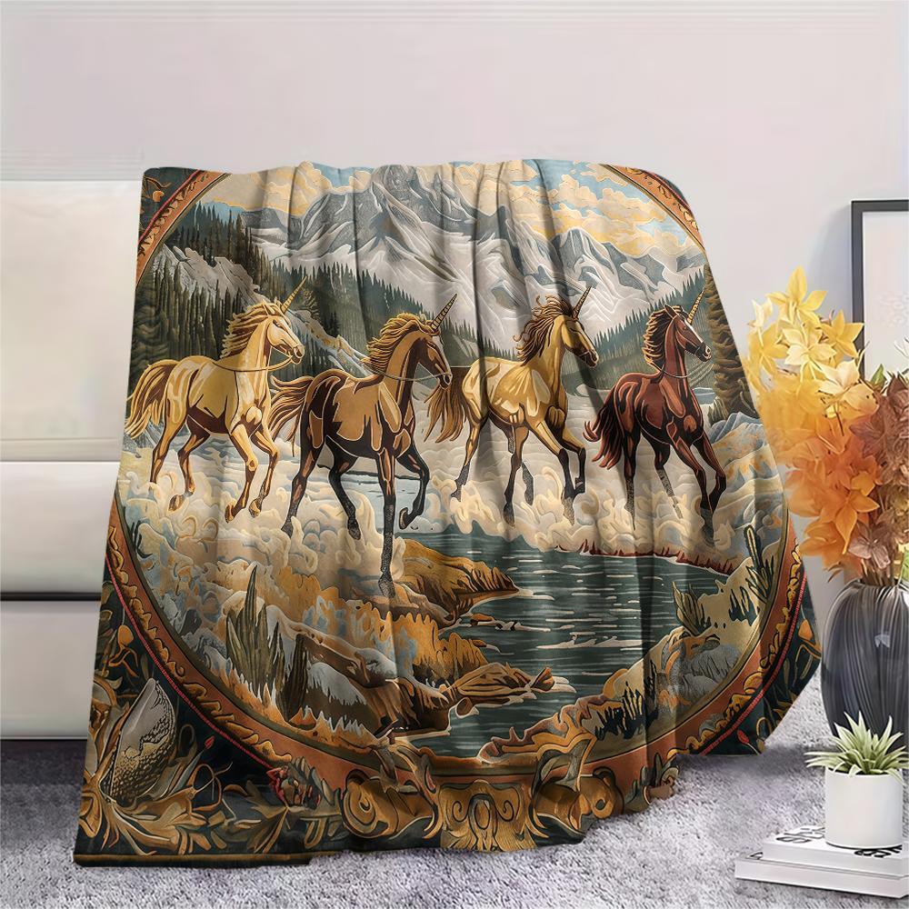 Vintage Animal Frame Print Flannel Blanket,High Quality Comfortable for All Seasons,Home Decor,Warmth and Comfort,Perfect for Christmas Gifts