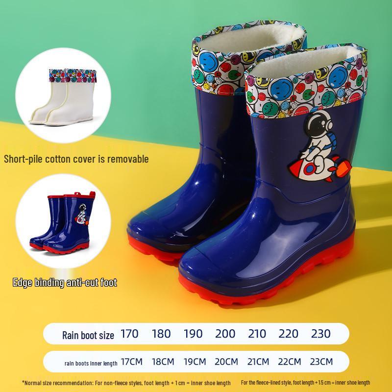 Kids' Waterproof Cartoon Rain Boots - Non-Slip Rubber Shoes for Boys & Girls, Warm Long Mid-High Top Design