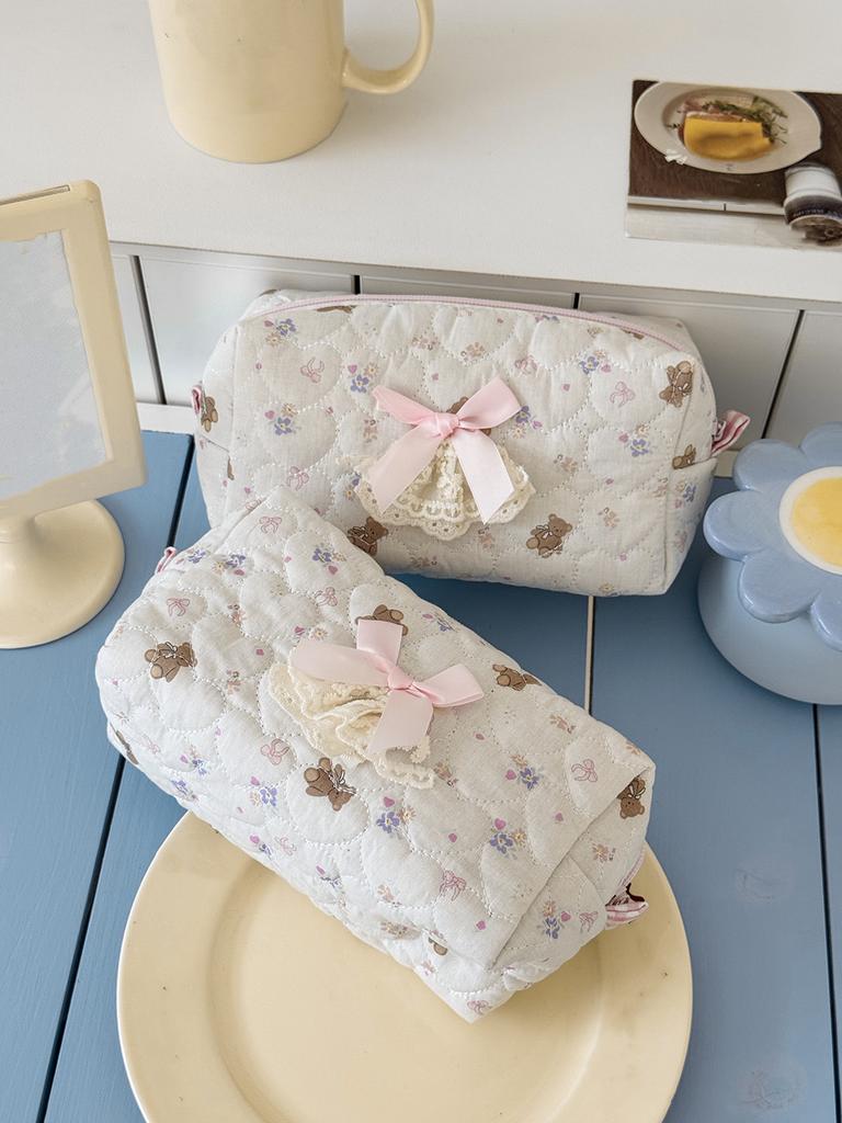 Ins Kleiner Bär Süßes Mädchen Kosmetiktasche Hohe Schönheit Kleine Blumen Kosmetiktasche Frau Reise Kosmetik Organizer Schüler Federmäppchen