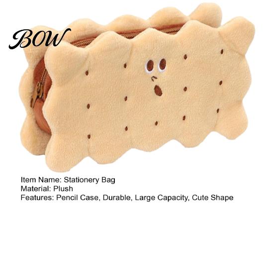 Unique Biscuit Design Pencil Pouch Cookie Shape Plush Stationery Bag, Soft Stuffed Back to School Gift for Kids Case, Large Capacity Cosmetic