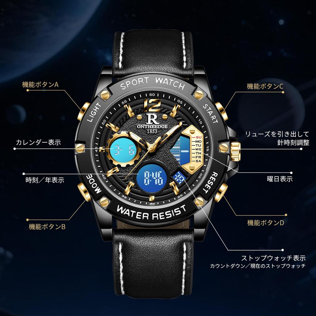 3 ATM water analog quartz genuine leather date dual luminous business perfect for job birthday Men's watch, resistant, movement, strap, display, time,