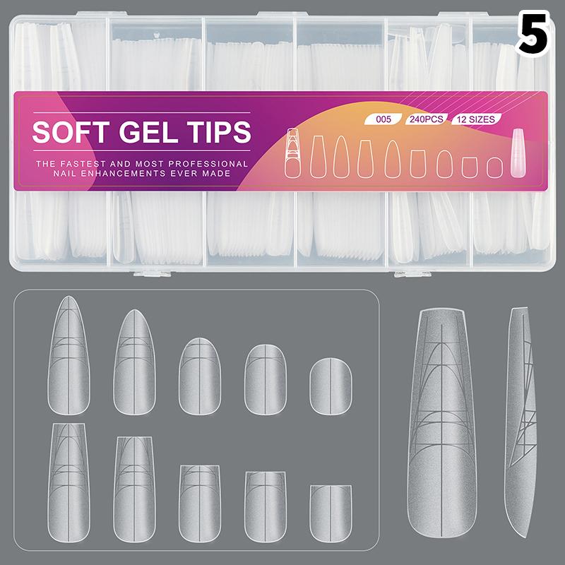 

HUA 240Pcs Trapezoid Long-T Matte Soft Gel Nail Tips Traceless With Auxiliary Lines Multifun Full Cover Fake Nail For Extension