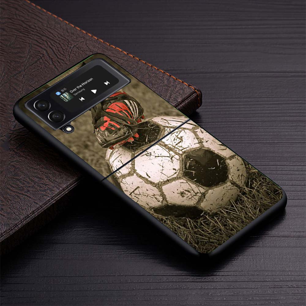 Football Soccer Ball Design Phone Case For Samsung Galaxy Z Flip3 Flip4 Flip5 Flip6 Flip7 For Z Flip 7 6 5 4 3 5G Hard Folding C