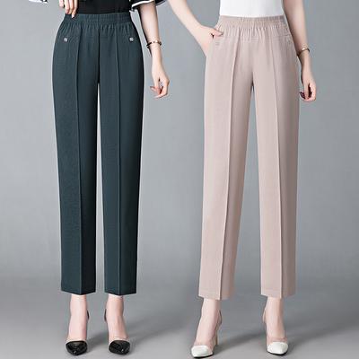 Vintage losse rechte broek lente zomer dunne dames streetwear kantoor dame casual elastische hoge taille cropped broek