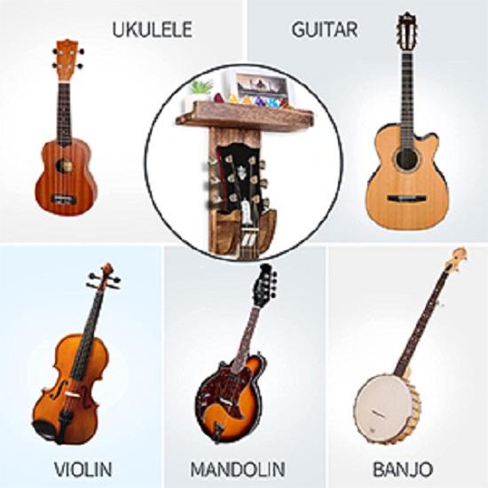 Pakke gitarvegghenger, feste med hylle, hengerpluggholder, trehengende holder for akustisk