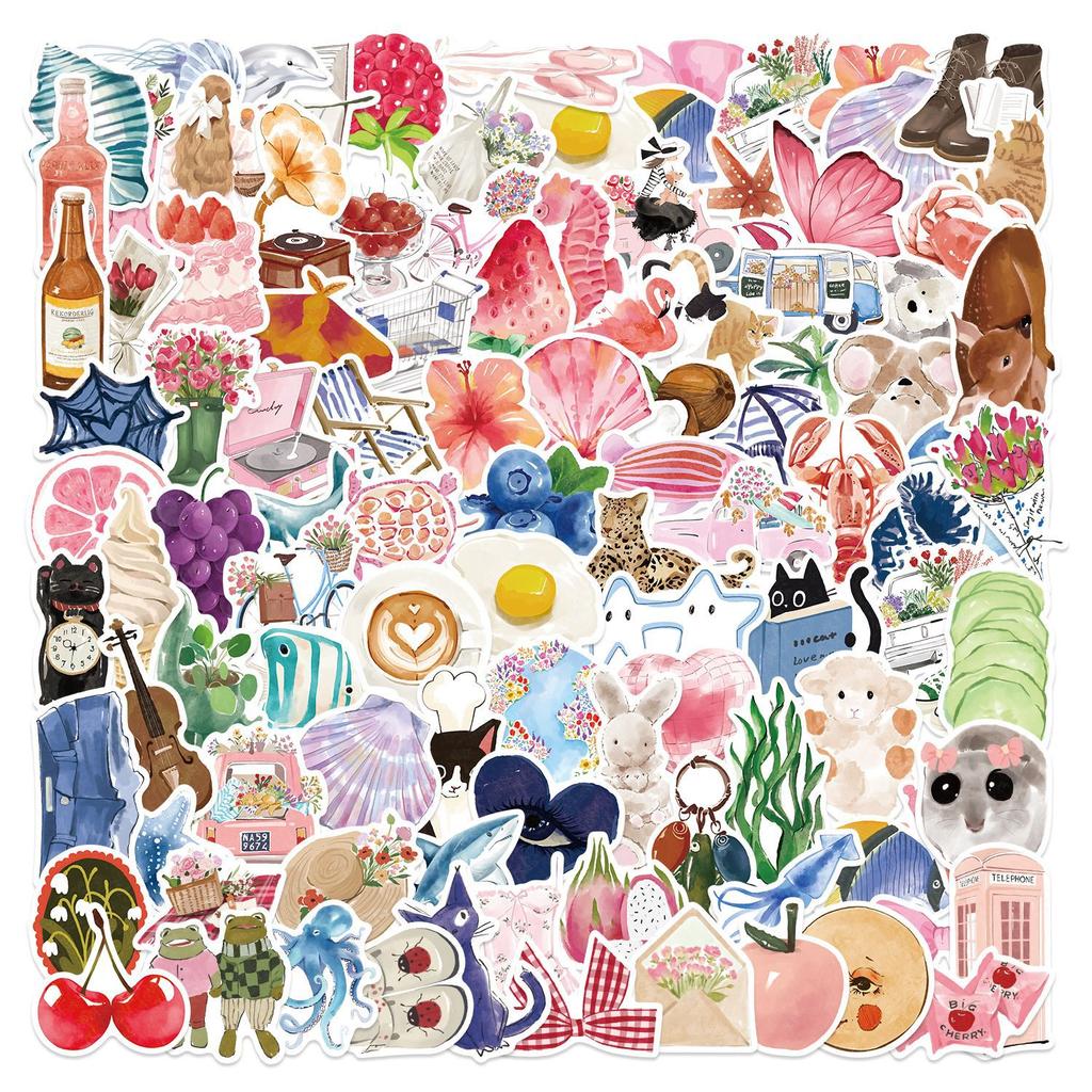 100 Watercolor Diary Graffiti Stickers DIY Decorative Guitar Laptop Suitcase DIY Waterproof