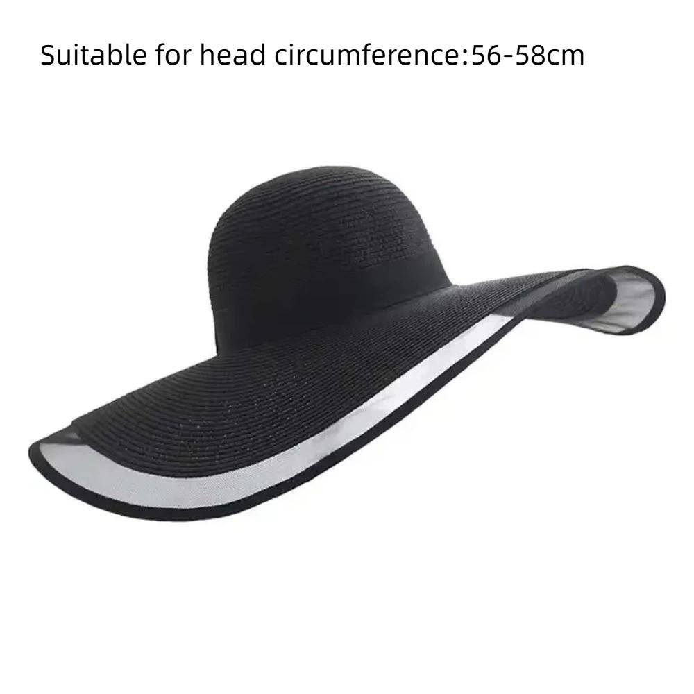 Elegant Soft Foldable Straw Hat Mesh Wide Edge Beach Hat Sunscreen Summer Hat Women