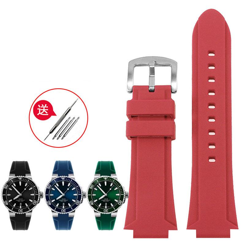

High Quality Rubber watchband For Oris Aquis 7330 7740 Series 24x11mm 24x12mm Convex Strap Wristband Black Blue accessories 24-12mm