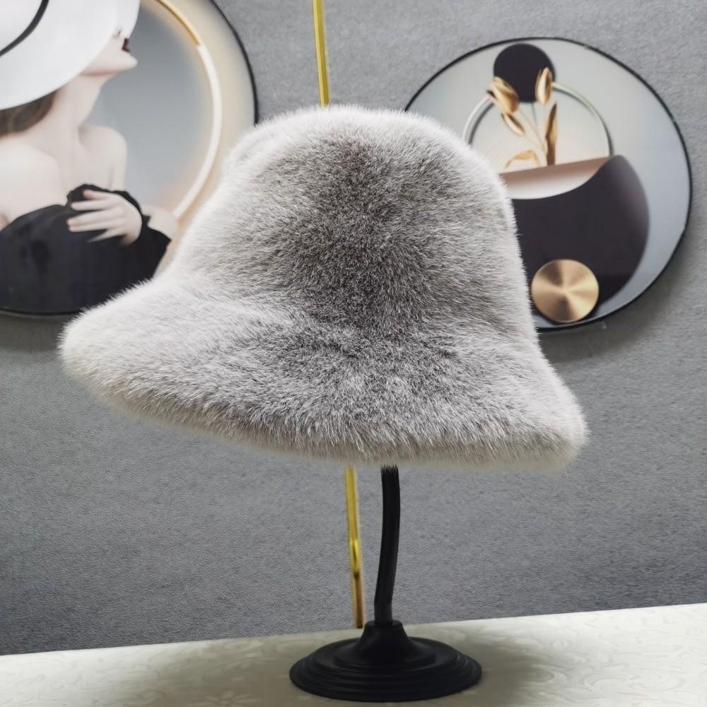 Casquette Panama Femme en Fourrure Douce Chapeau Bob Uni en Peluche Chapeau de Pêcheur Tendance