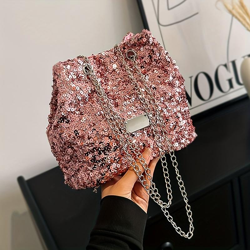 

Fashion Sequins Popular Niche Design Sequin Bags Creative Simple Women s Bags Chain Shoulder Diagonal Cross-body Bucket Bags Creative Sequin Bags рожевий