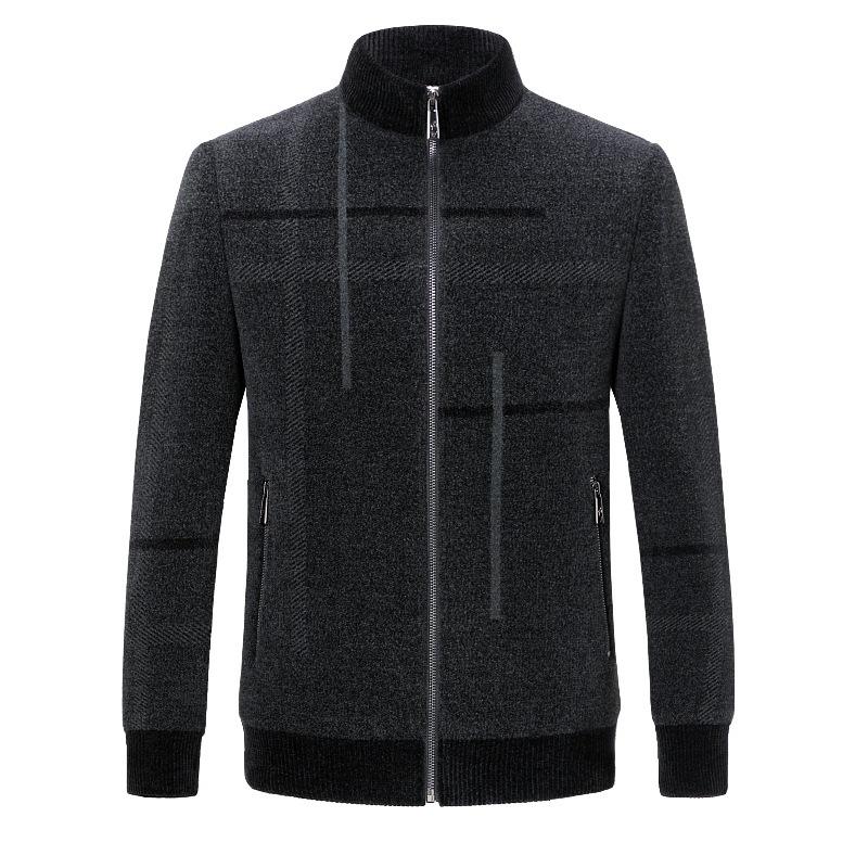 Autumn and Winter Wool Jacket Men's Dad's Thick Large Size Woolen Coat Men's Stand Collar Casual Cashmere Men's Coat