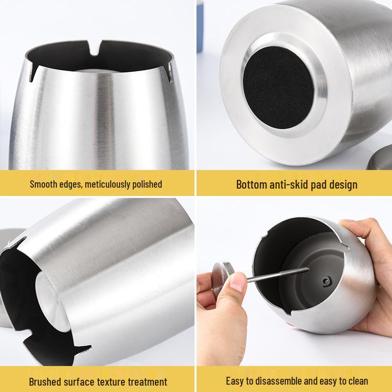 Thickened Stainless Steel Ashtray with Lid for Home, Cafe, or Hotel