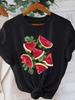 Watermelon Print Minimalist Style Tshirt For Summer Unisexs Casual Round Neck Short Sleeved Top Daily Soft Clothing