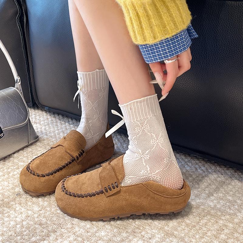 Fashion Flats Autumn New Round Toe Deep Mouth Suede Soft Sole Anti-slip Wear-resistant Single Shoes