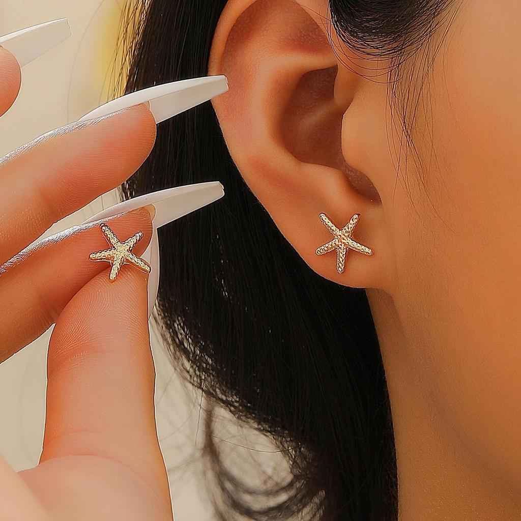 European & American Starfish Earring & Necklace Set: Fashionable Double-Layer Jewelry for Women - Perfect Summer Beach Accessory