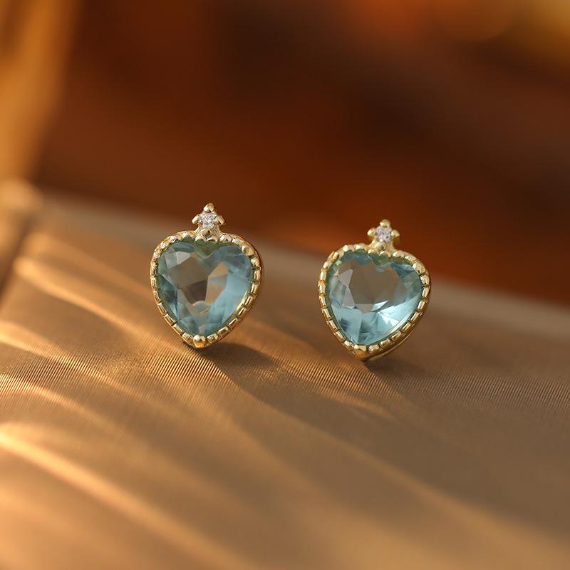Real 925 Sterling Silver Hearts Blue Zircon For Women Fine Jewelry Elegant Fashion Hoop Earrings Wedding Gift