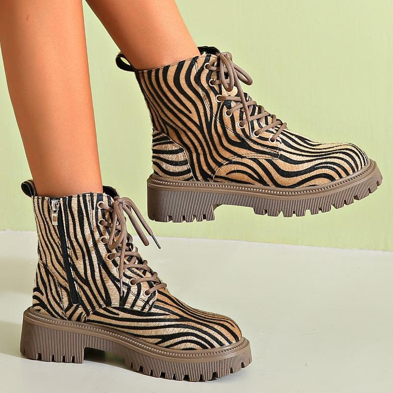 Large size Martin boots autumn and winter platform leopard print lace-up fashion boots women's TEUM explosive cotton boots