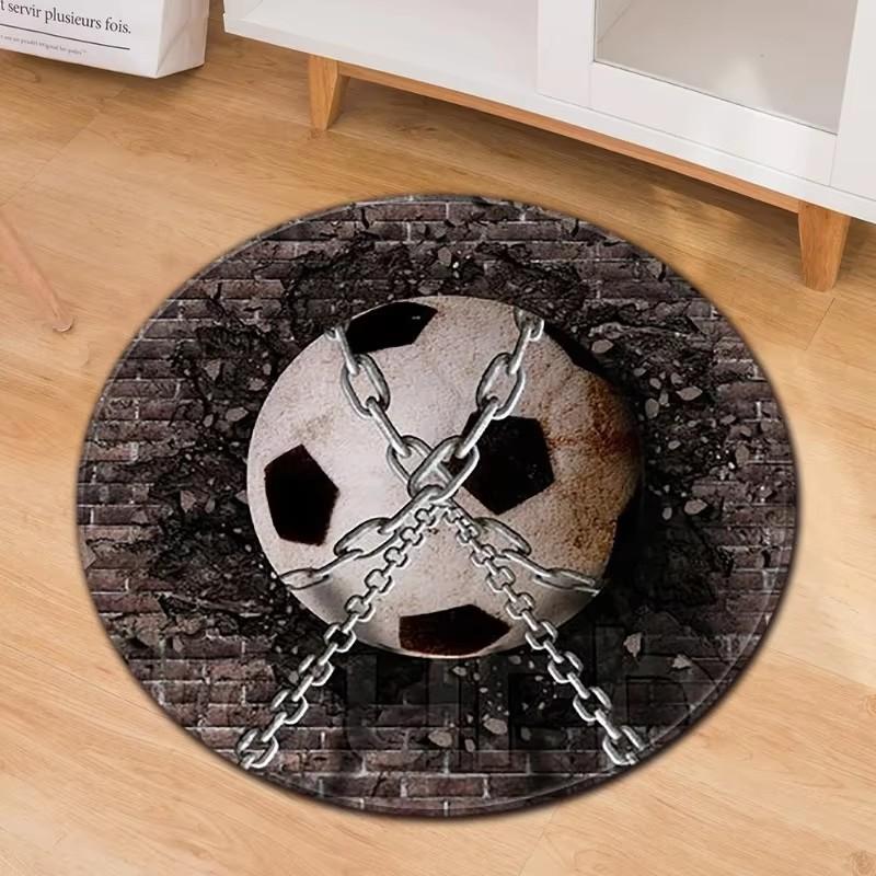 Soccer Ball Print Round Carpet Floor Mat Black White Football Pattern Home Decor for Living Room Bedroom Sports Fan Gift