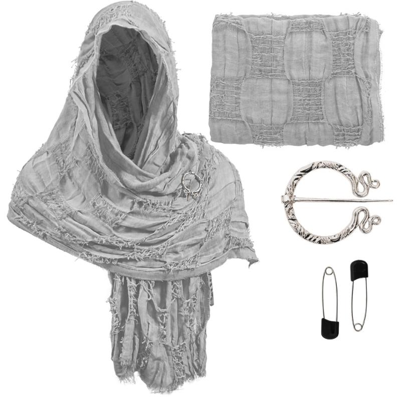 Medieval Waste Land Scarf Shawl Renaissant Costume Accessory With Shawl Brooch Unisex Cotton Blend Cloak for Halloween