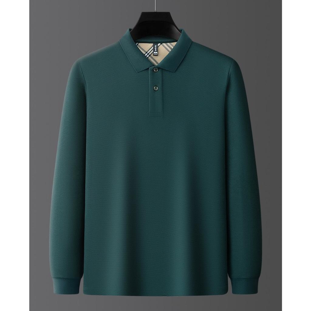 TrendHub New Men's  Cotton Business Long Sleeve Solid Color Polo Shirt Fashionable Warm Comfortable Autumn Winter Top