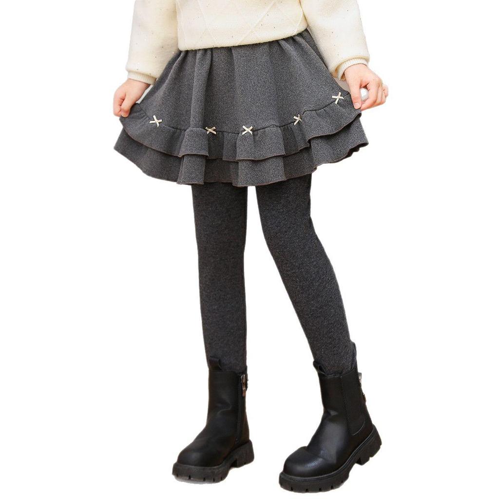 Girls' Fleece-Lined Skirt Leggings - Thickened Two-Piece for Autumn & Winter