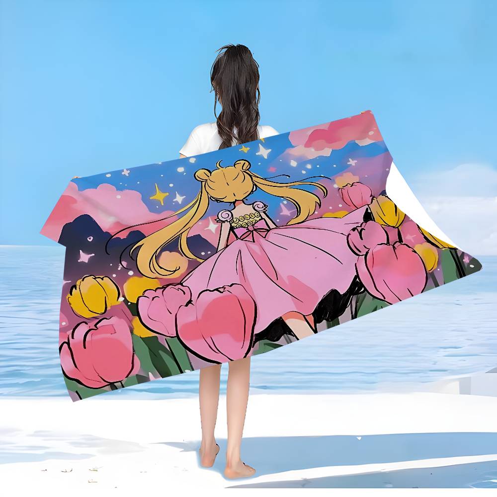 S-Sailores Cute Girl Moon Microfiber Printed Beach Towel Mountain Climbing Yoga Beach Swimming Running Absorbent Soft Towel