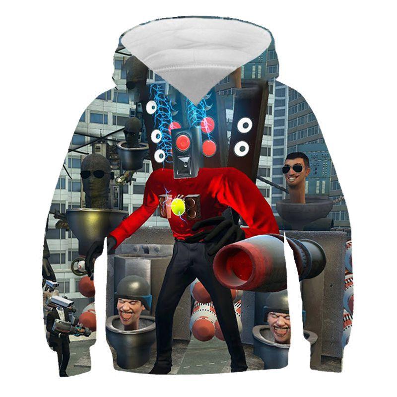 Felpe con Cappuccio Grafica 3D Gioco Divertente Skibidi Toilet Felpe High Street Ragazzi Ragazze Pullover Larghi Streetwear Felpe per Adolescenti