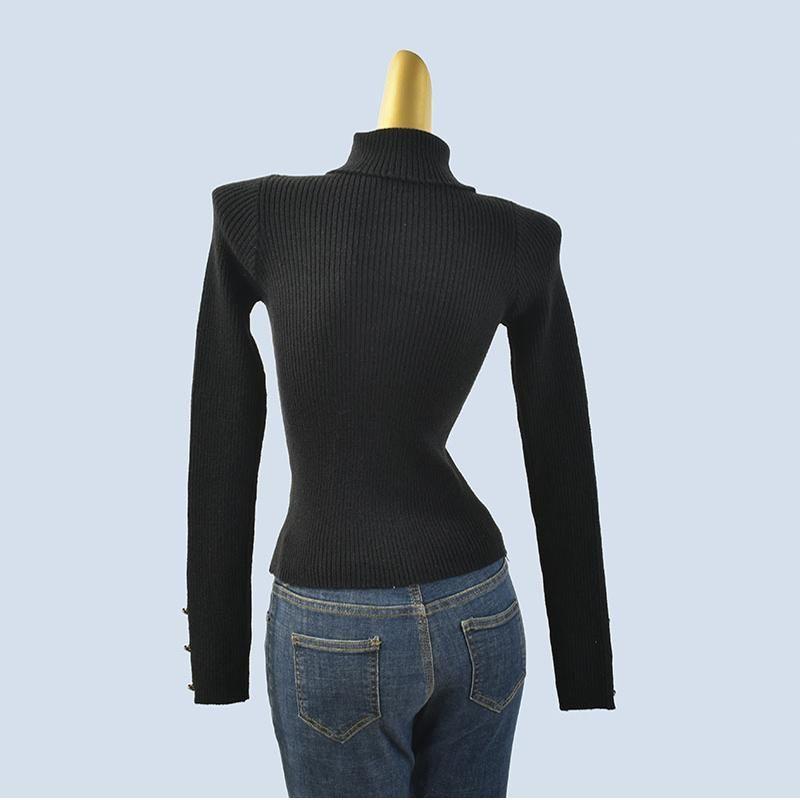Export Yuan Single Turtleneck Silm Plaid Soft Glutinous Long Sleeves Basic Style Knitting Sweater Stretch Women's Bottoming Shirt