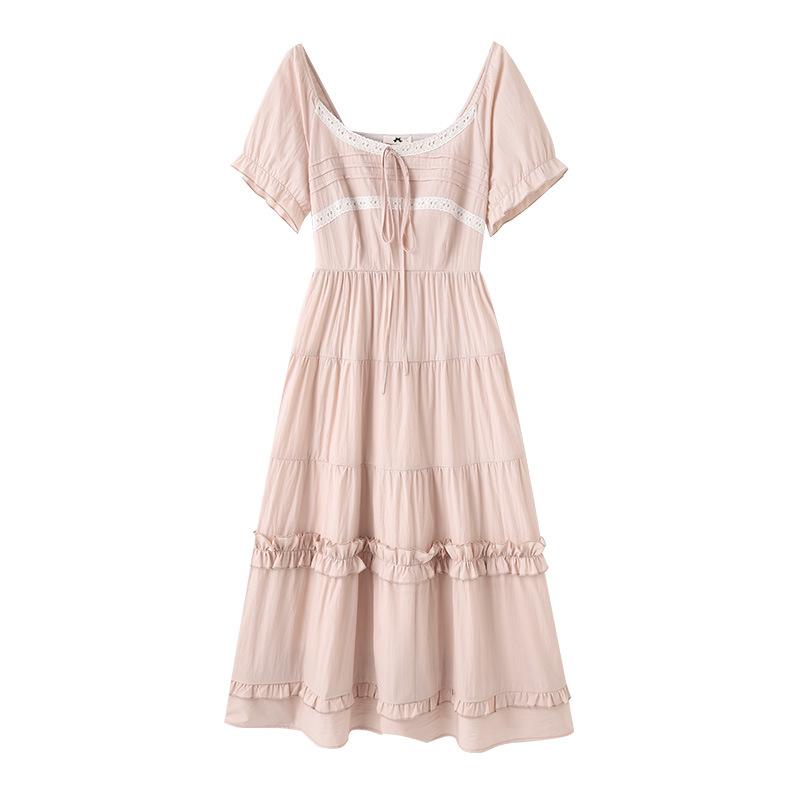 Plus-size Women's Sweet and Gentle Style Cinched Waist Short-sleeved DressSummer Princess Dress