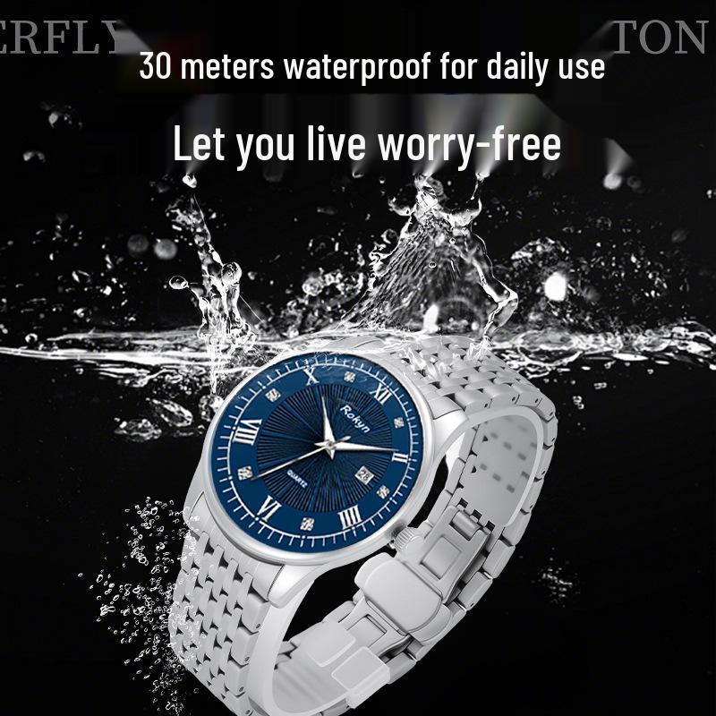 Ultra-Thin Men's Stainless Steel Waterproof Quartz Watch with Luminous Calendar