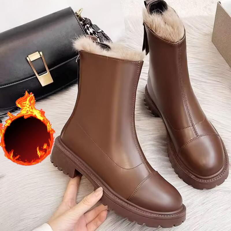 

Плюшевые утолщенные зимние новые теплые женские короткие сапоги с мехом