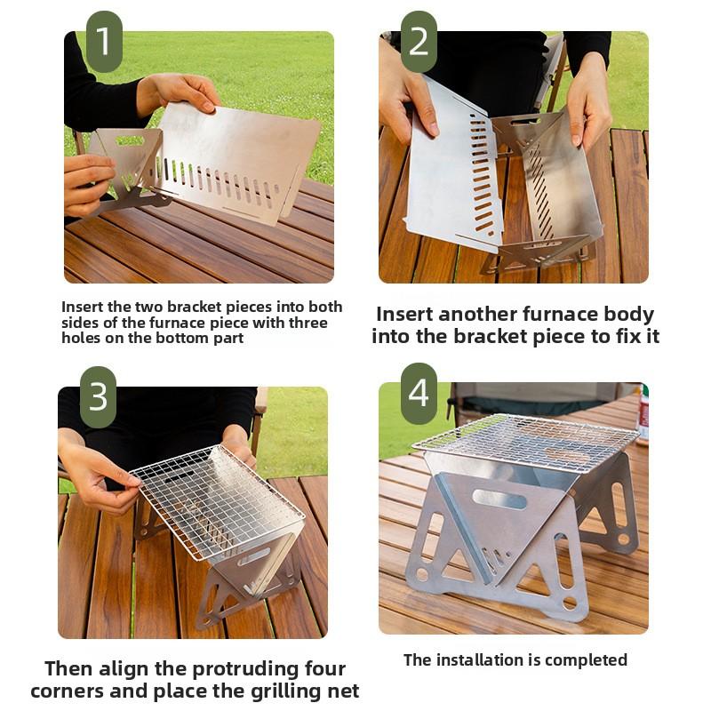Portable Stainless Steel Folding Charcoal Stove Mini BBQ Grill for Outdoor Picnic & Camping Foldable Cooking Equipment