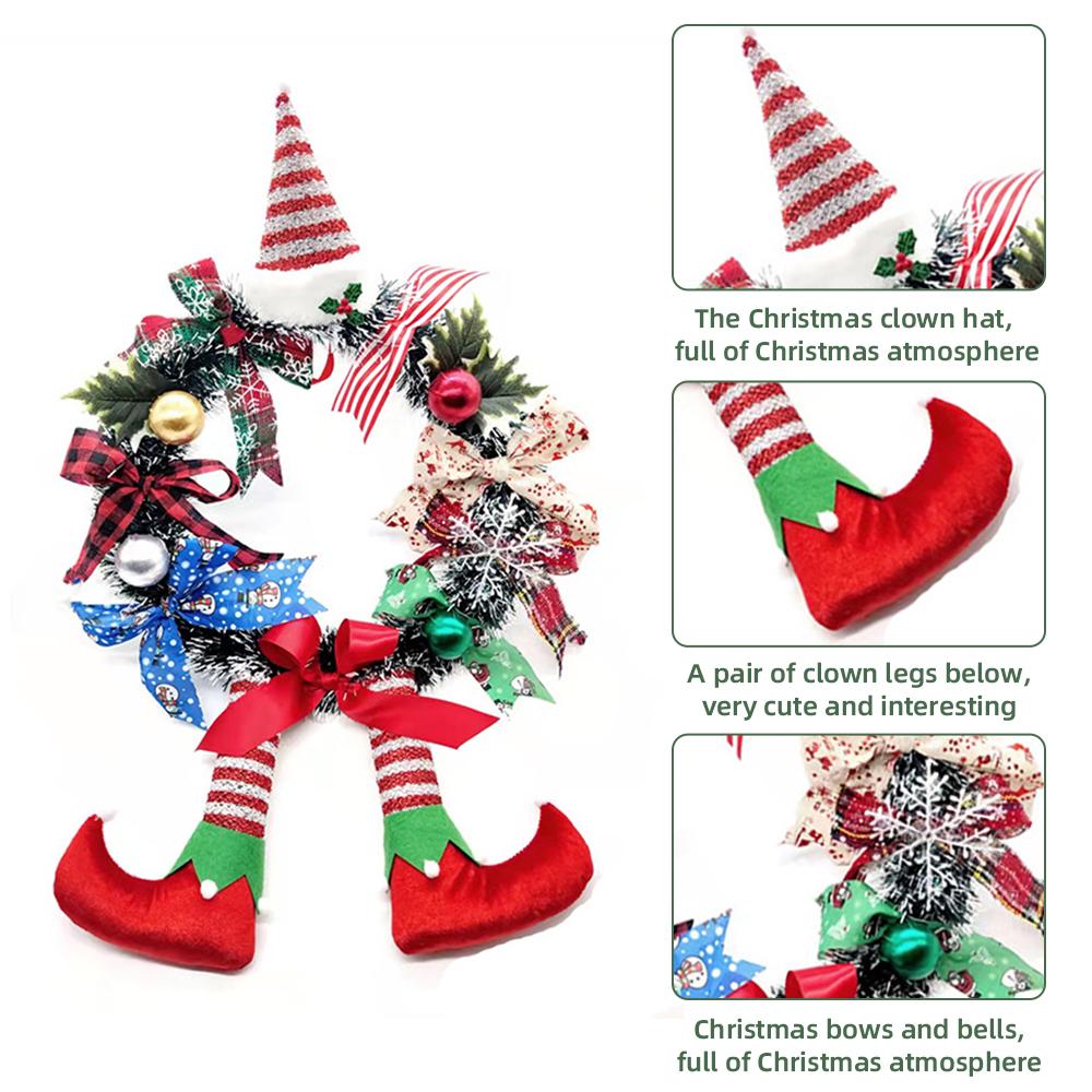 Christmas Wreath Front Door Decor Christmas Wreath with Clown Leg Decor Artificial Door Wreath