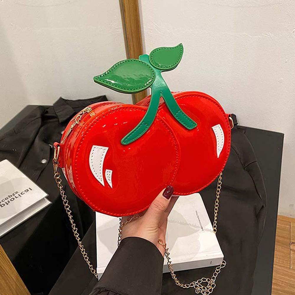 Waterproof Red Fruit Crossbody Bag Kawaii PU Shoulder Pouch Trendy Chain Cherry Shape Bag Summer