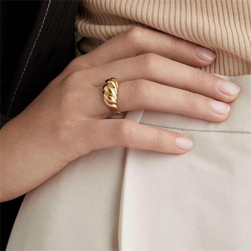 St. Delan Gold-Plated Stainless Steel Croissant Ring for Couples