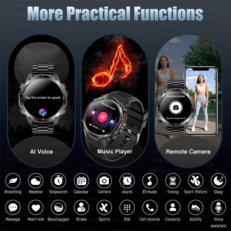 2026 Nuovo Smartwatch Militare con Chiamata Bluetooth GPS Integrato Bussola Altimetro Barometrico Impermeabile 30ATM Smartwatch con Chiamata Bluetooth per Uomo